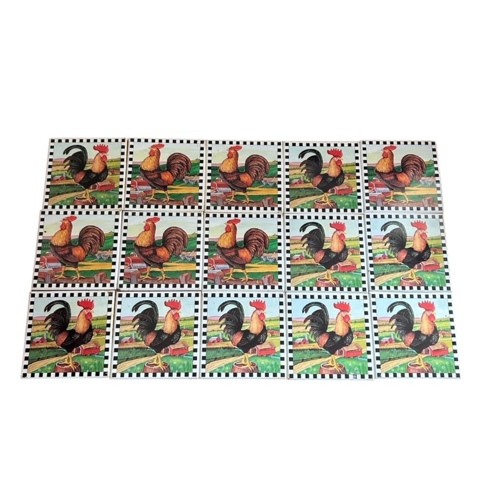 Colorful Rooster Tile Cover Set